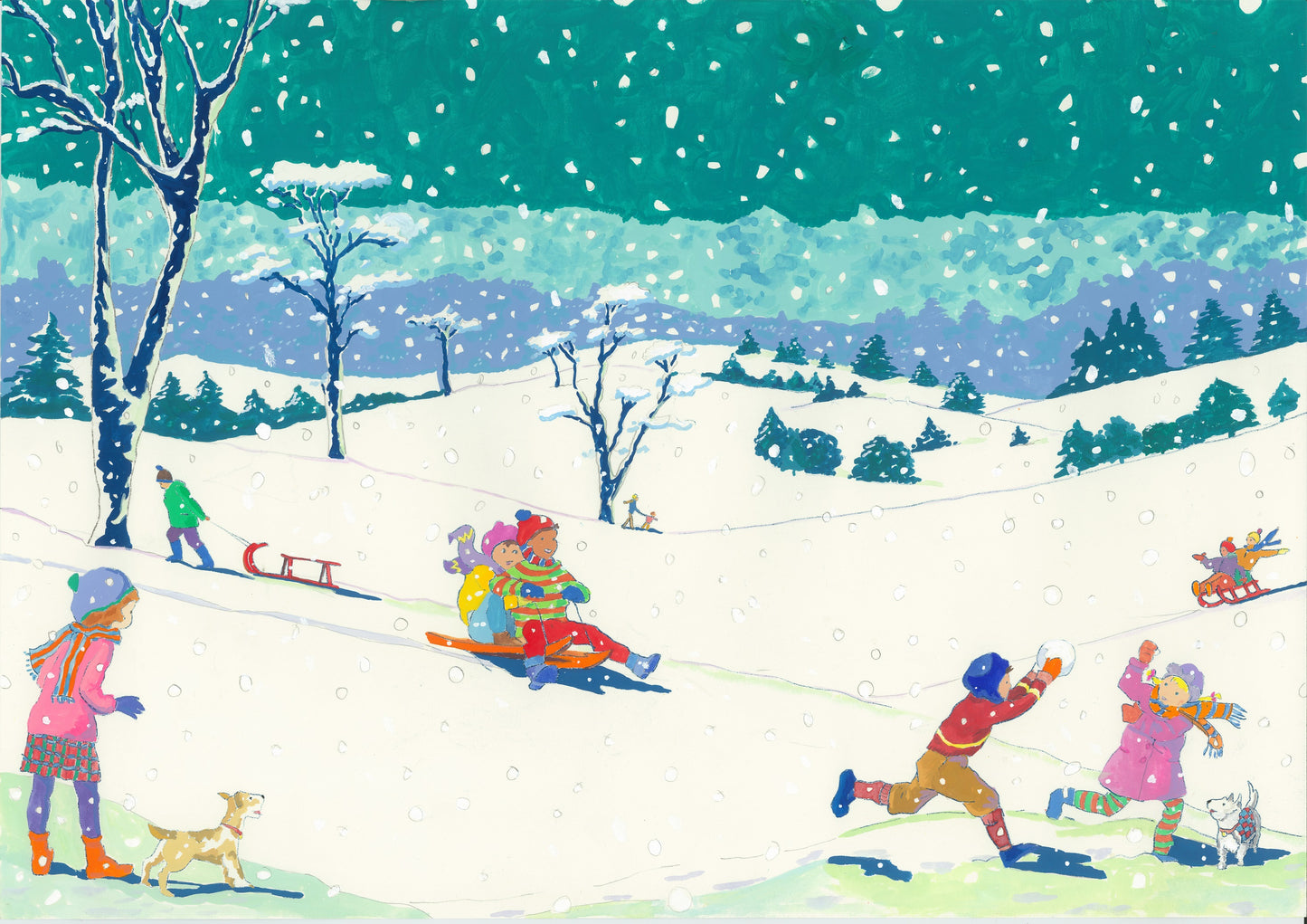 Sledging in Tring Park Original Painting