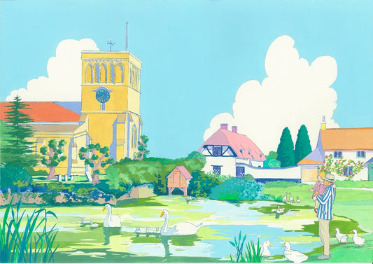 Haddenham Church and Duck Pond  Original Painting