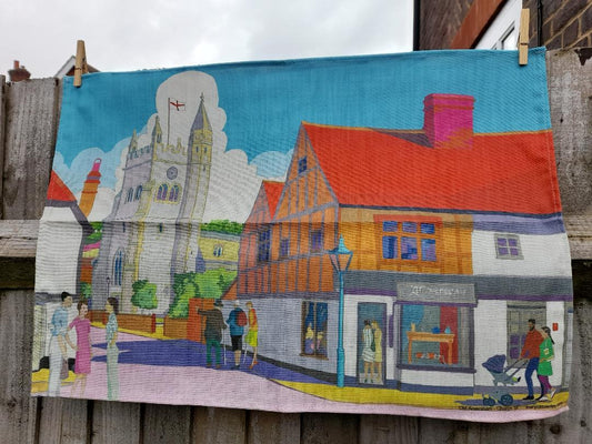 Old Amersham Market St & St Marys church Tea Towel