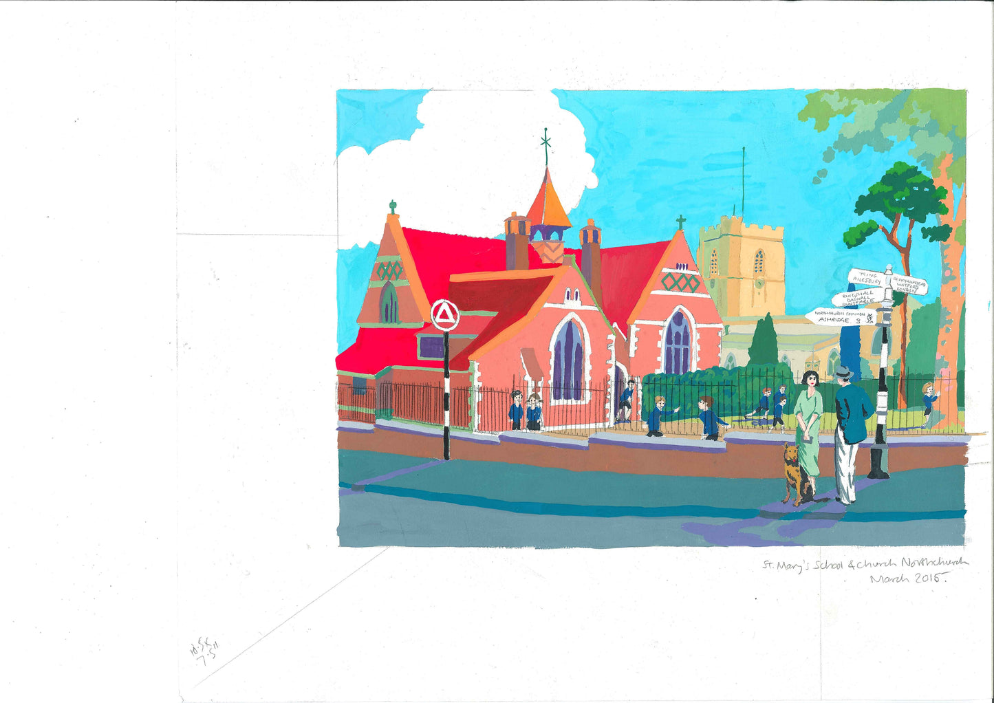 St Marys school and church Northchurch Framed up Original Painting